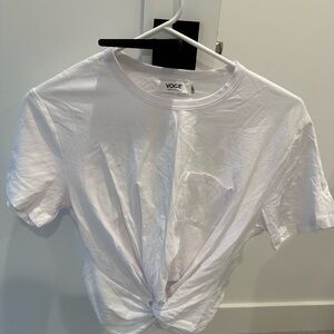 White Tee with built in knot at waist. Size S NWT